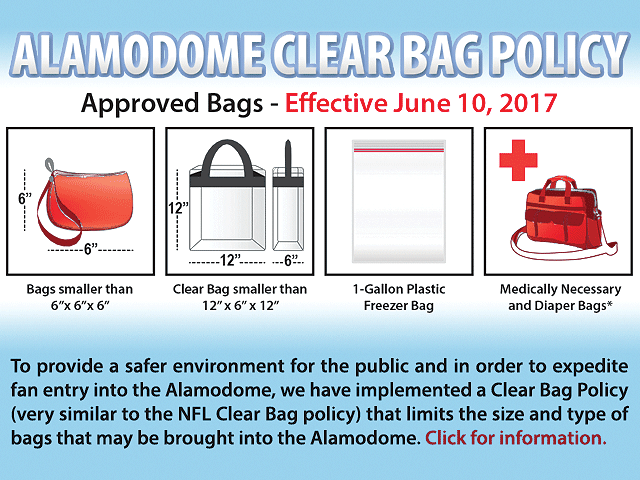 Clear bag policy at the Alamodome in San Antonio, Texas | San Antonio Charter Moms