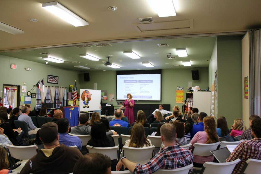 BFSMS Principal Sharon Newman addressing the Academy of Stone Oak community meeting | San Antonio Charter Moms