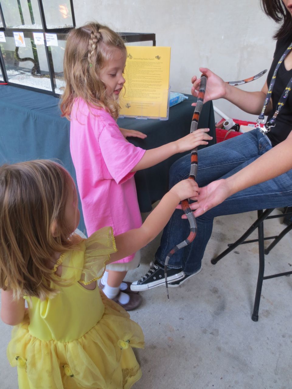 San Antonio Botanical Garden BOOtanica! Fall Festival 2013 girls touching snake | San Antonio Charter Moms
