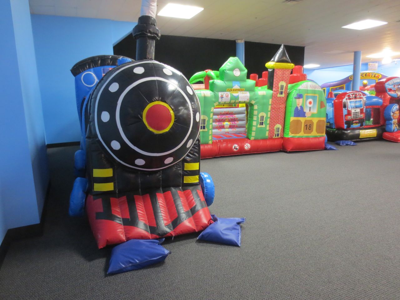 Train in toddler zone at Inflatable Wonderland | San Antonio Charter Moms