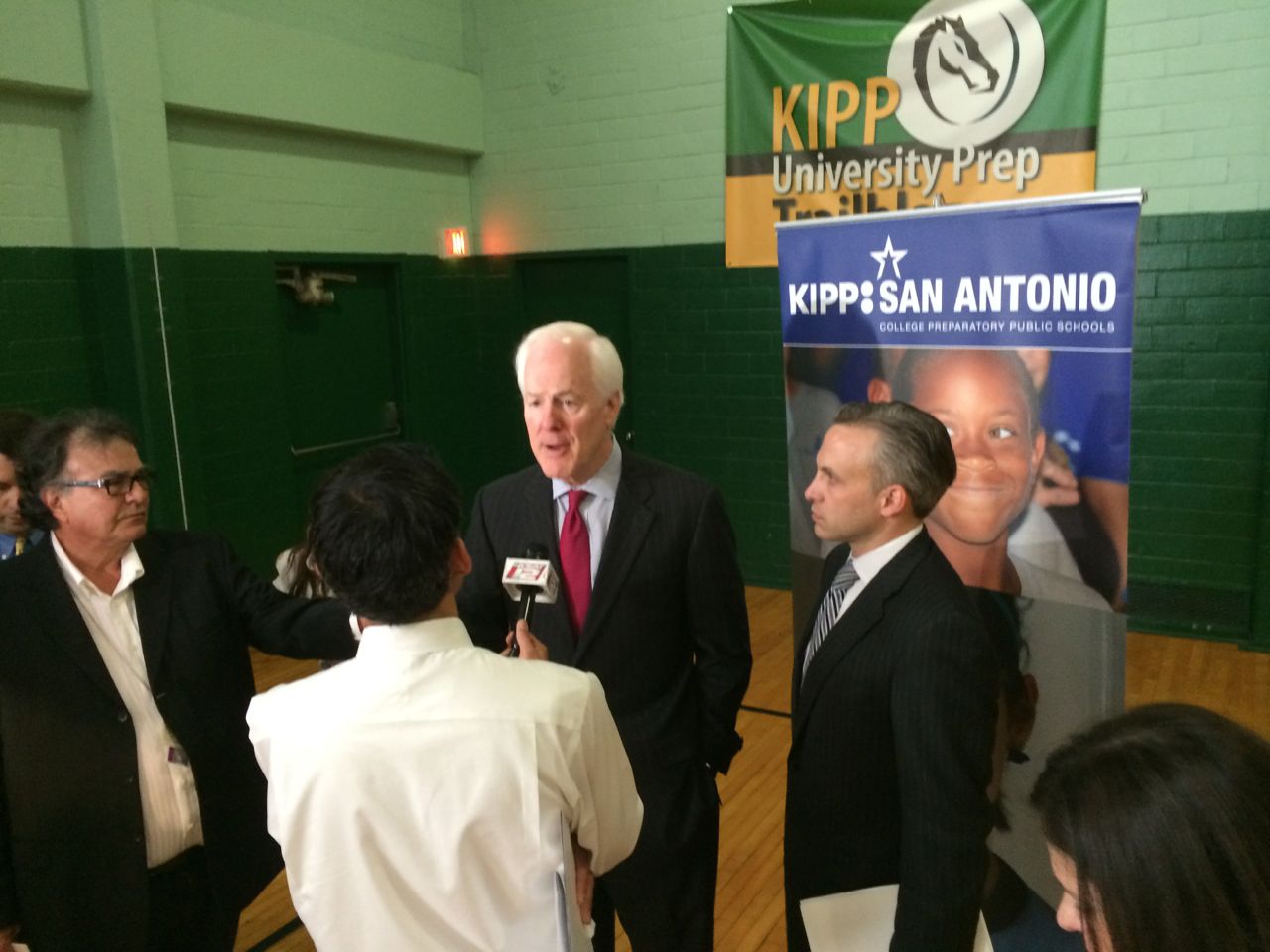 Senator John Cornyn talks to the press at KIPP University Prep | San Antonio Charter Moms