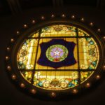 Stained glass window at Sunset Station, site of the National School Choice Week San Antonio Whistle Stop | San Antonio Charter Moms