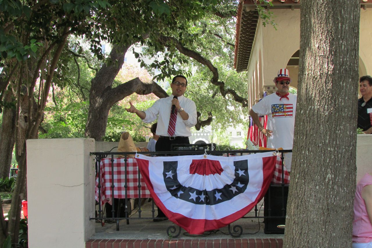 Diego Bernal, District 1, San Antonio City Council, at the Monte Vista Historical Association 4th of July picnic | San Antonio Charter Moms