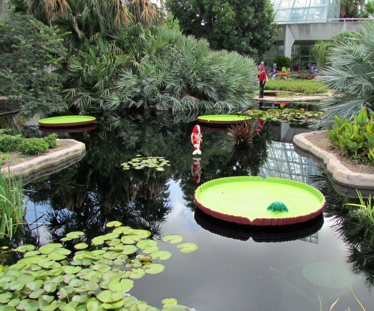 Water platters and koi by Sean Kenney at Nature Connects Art with LEGO Bricks, San Antonio Botanical Garden | San Antonio Charter Moms