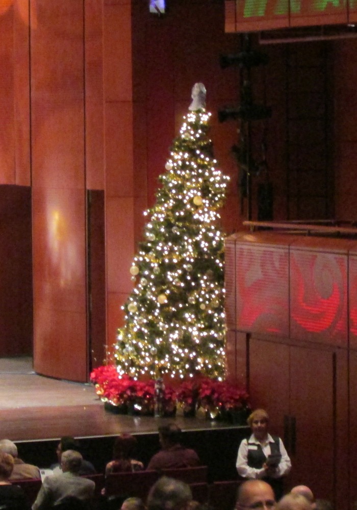 Christmas tree on stage the San Antonio Symphony's Holiday Pops at the Tobin Center | San Antonio Charter Moms