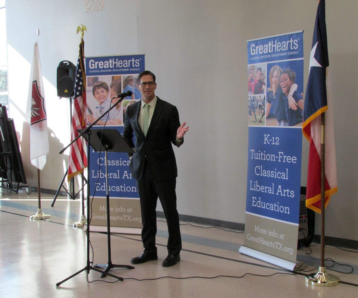 Dr. Dan Scoggin, CEO of Great Hearts Texas, at Great Hearts Northern Oaks ribbon-cutting ceremony | San Antonio Charter Moms