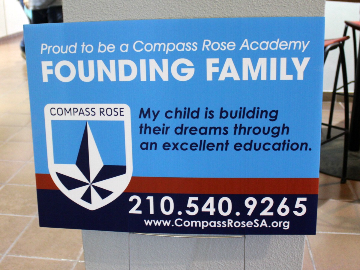 Founding Family yard sign at Compass Rose Academy public charter school in San Antonio, Texas | San Antonio Charter Moms