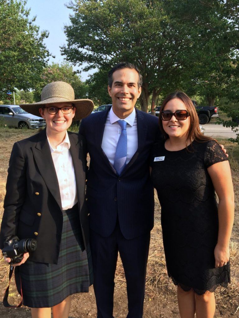 Texas Land Commissioner George P. Bush with parent-volunteers Inga Cotton and Adanary Galindo at the Great Hearts Western Hills groundbreaking ceremony | San Antonio Charter Moms
