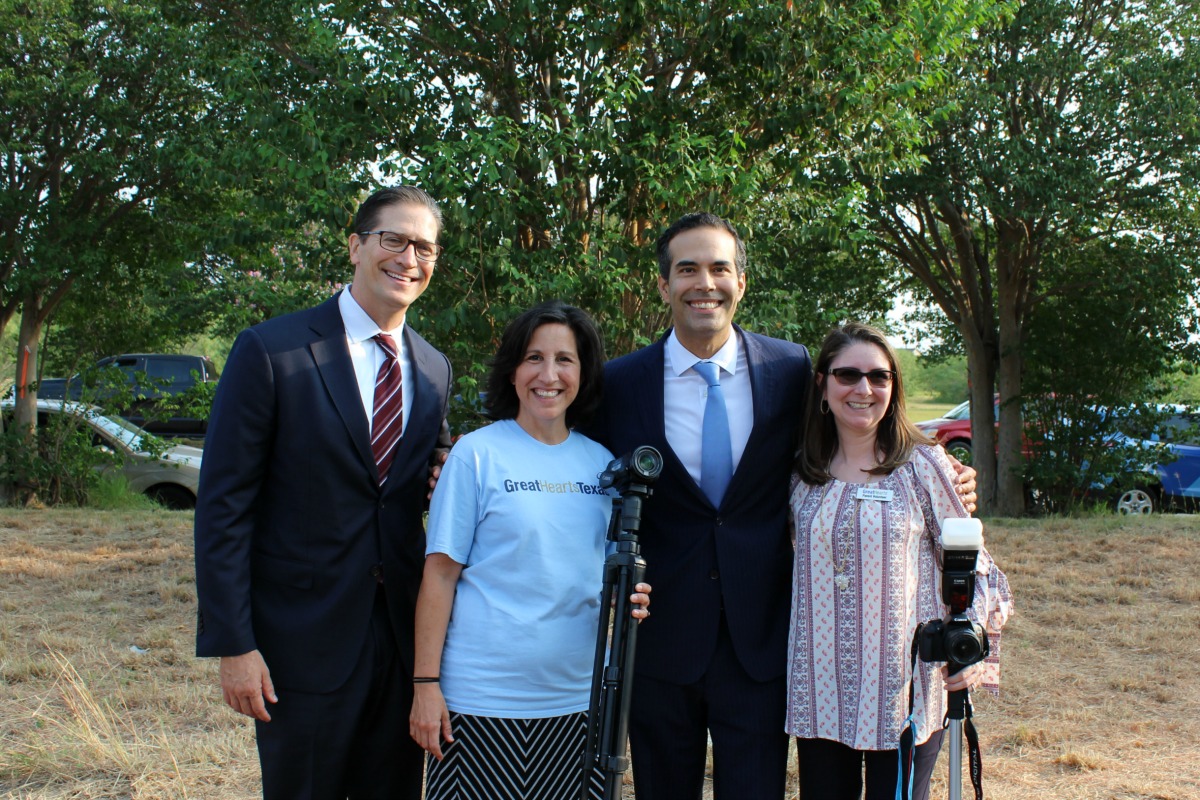 Texas Land Commissioner George P. Bush with parent-volunteers Christina Lynch and Jennifer Osborn at the Great Hearts Western Hills groundbreaking ceremony | San Antonio Charter Moms