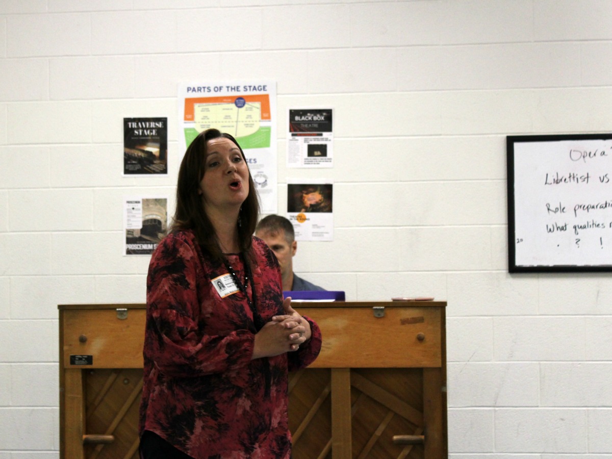 Mezzo soprano Madeline Elizondo singing at OPERA San Antonio school visit at Kirby Middle School in Judson ISD | San Antonio Charter Moms