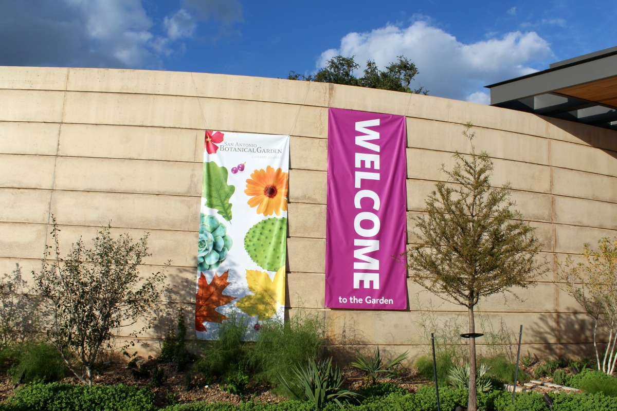 Banners at the new entrance of the San Antonio Botanical Garden | San Antonio Charter Moms