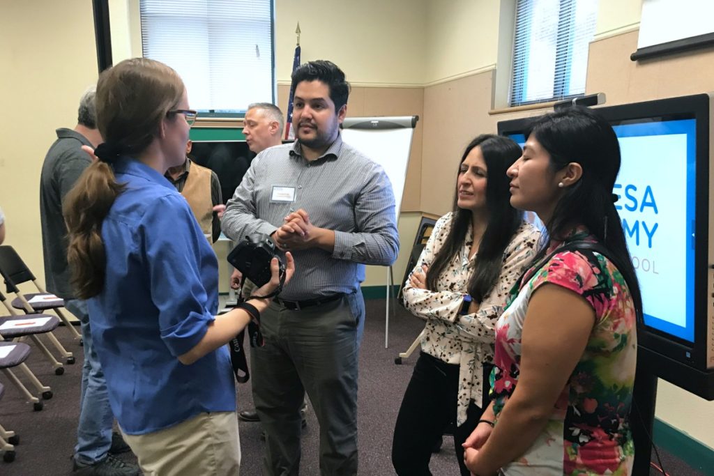 Promesa Academy board members Franco Cruz, Sally Aguilar-Robertson, and Eliana Rodriguez with blogger Inga Cotton | San Antonio Charter Moms