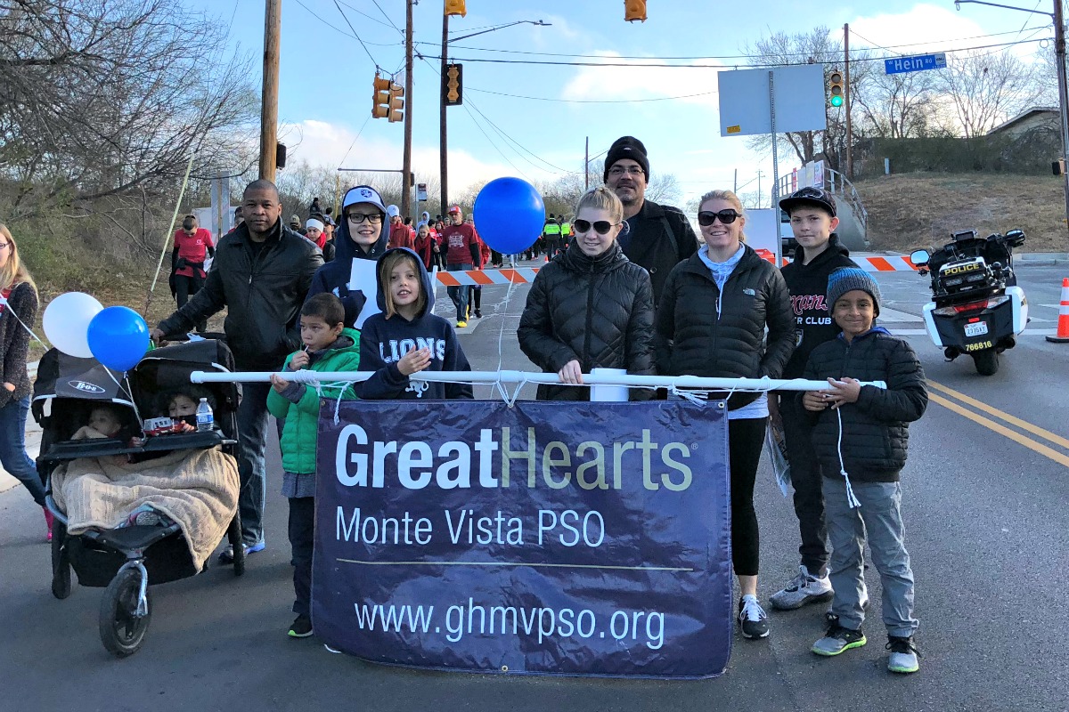Great Hearts Monte Vista families at the start of the MLK March | San Antonio Charter Moms