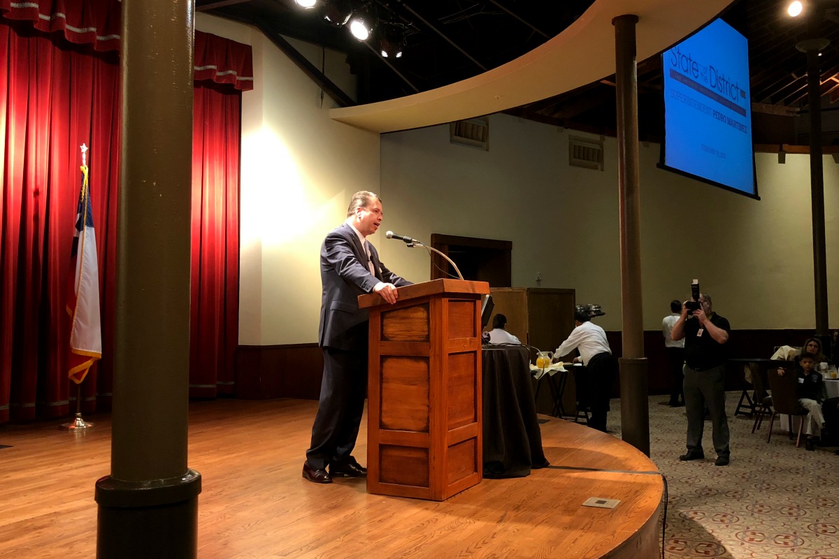 San Antonio ISD Superintendent Pedro Martinez at the 2018 State of the District address | San Antonio Charter Moms