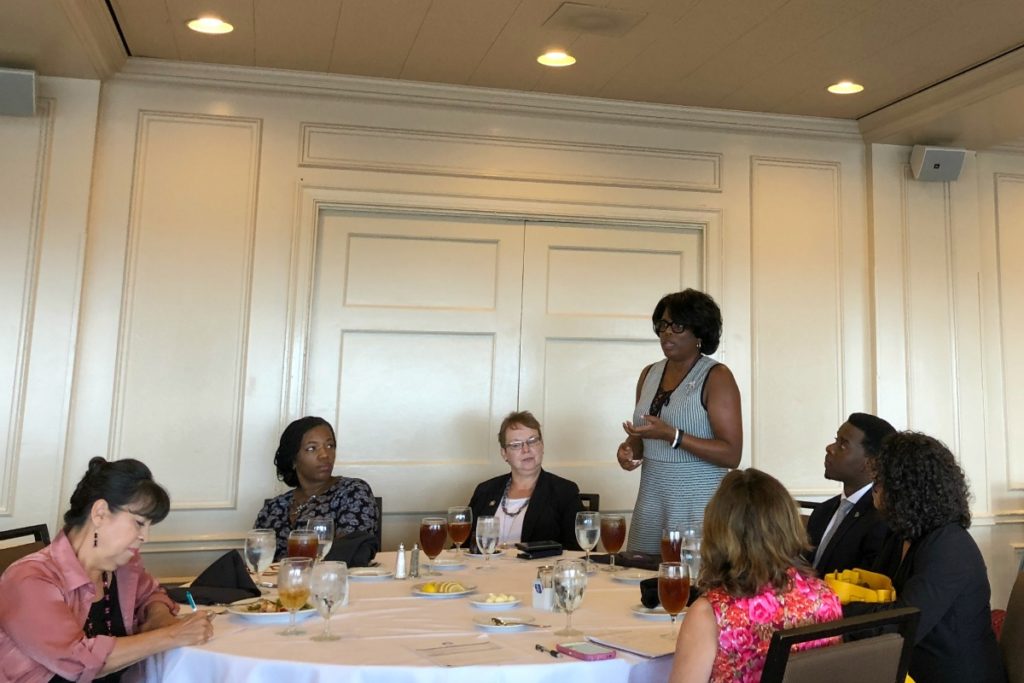 Stephanie Boyd asking a question at the LightHouse Luncheon, "Recaptured & Redirected" | San Antonio Charter Moms
