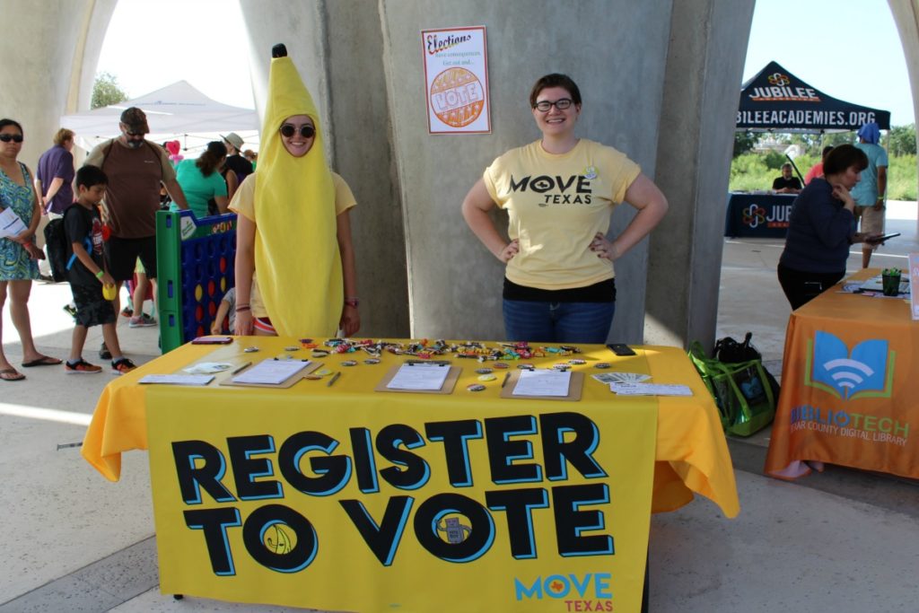 MOVE Texas voter registration table at Families Empowered Back to School Bash | San Antonio Charter Moms