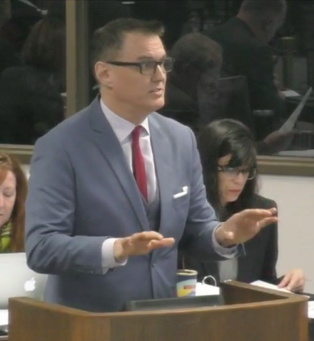 San Antonio dad Barry Brake speaking to the Texas State Board of Education about why U.S. History textbooks should cite Moses as inspiration for representative democracy | San Antonio Charter Moms