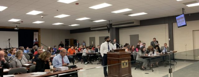 Chief Innovation Officer Mohammed Choudhury speaking to the San Antonio ISD Board of Trustees about nonprofit partnerships on March 25, 2019