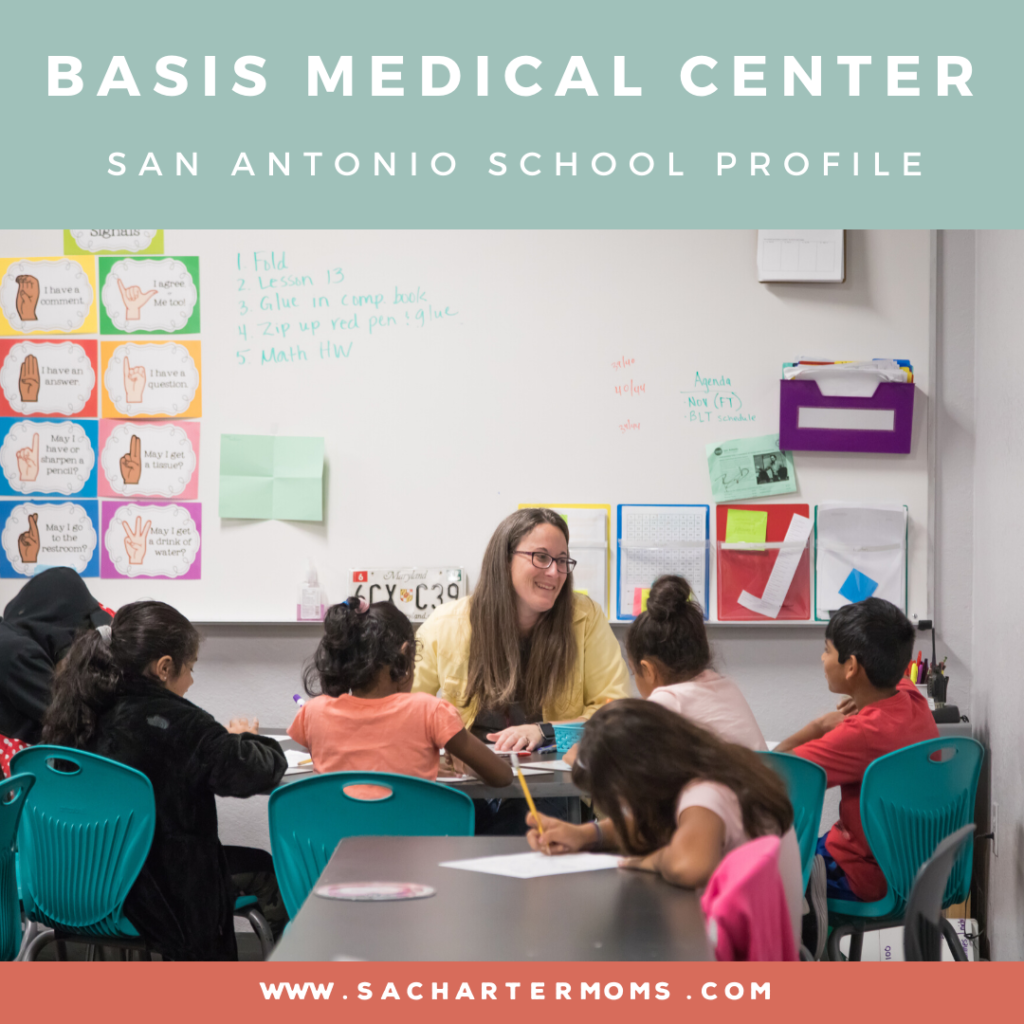 elementary teacher with students at table at basis medical center in san antonio 