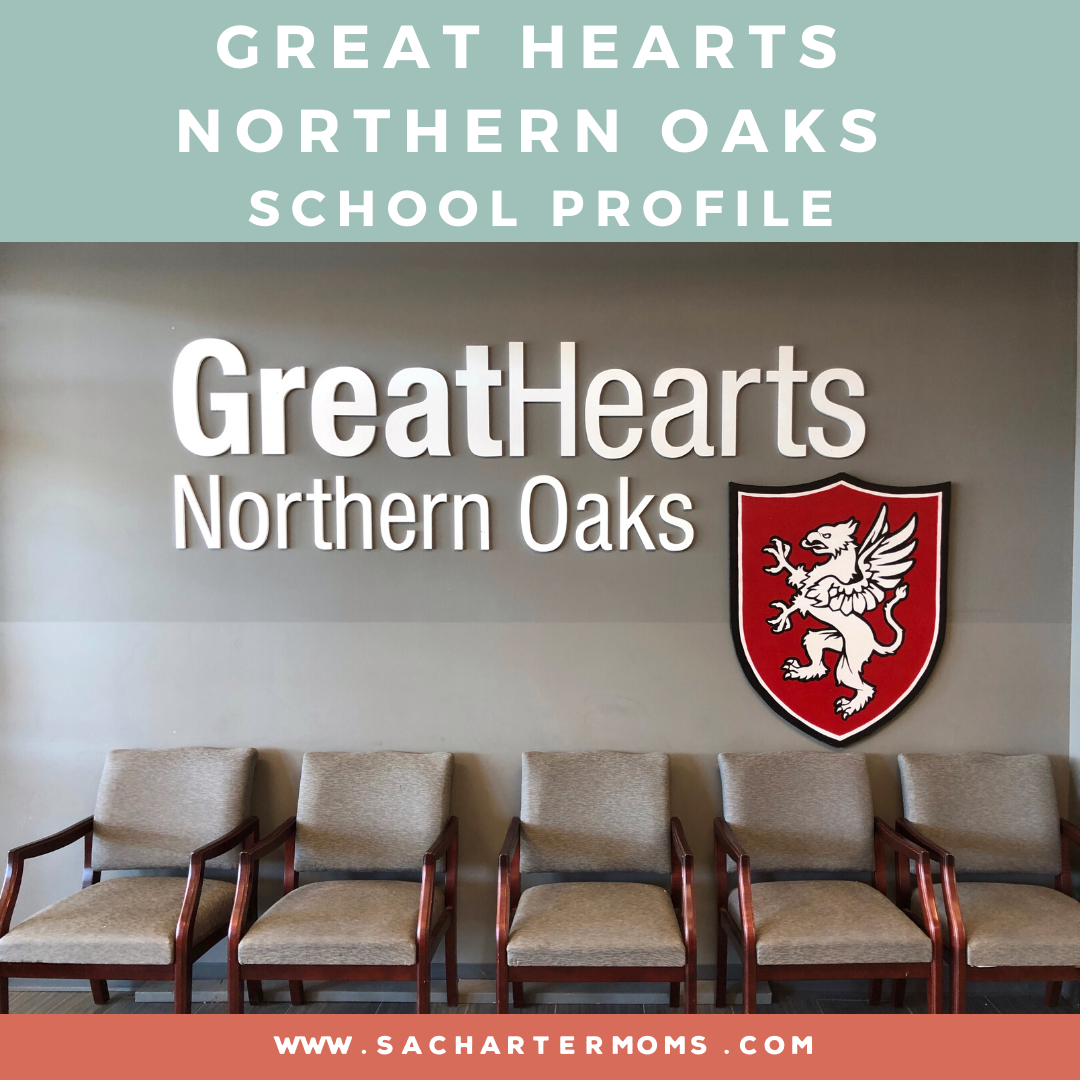 great hearts northern oaks logo on school wall