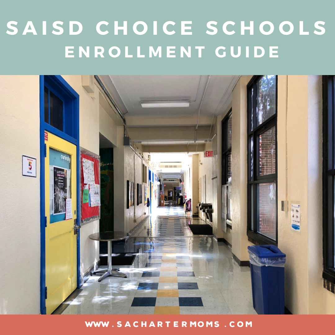 lamar elementary school hallway with caption 'saisd choice schools enrollment guide'