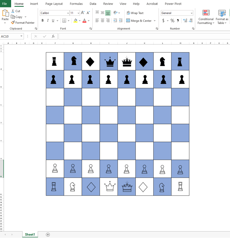 How to insert chess symbols in Excel