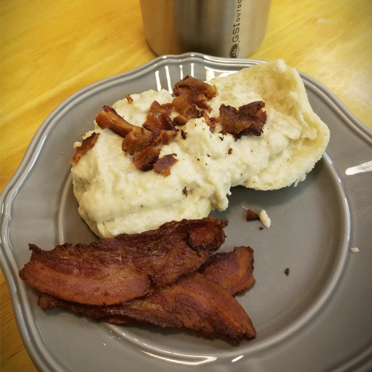 Cowboy breakfast with biscuits, bacon, and gravy The West Starts Here Briscoe Western Art Museum