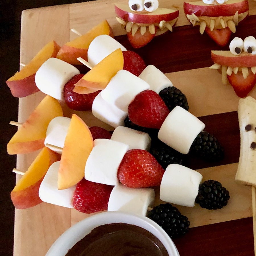 Foodie Classroom Halloween Treats fruit marshmallow skewers