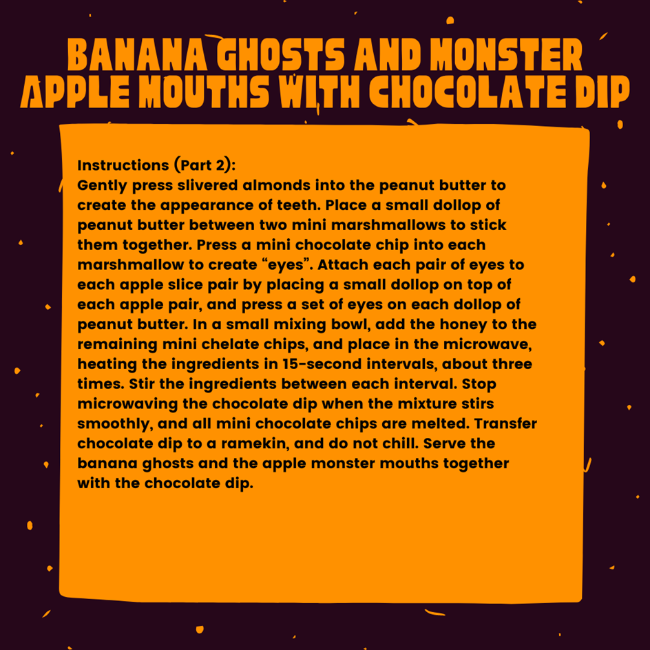 spooky snack board banana ghosts and monster apple mouths with chocolate dip foodie classroom chef dave terrazas halloween