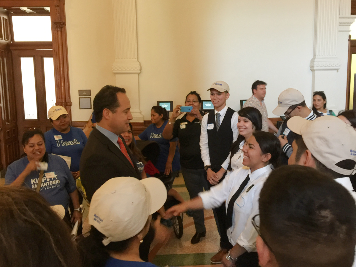 KIPP Texas charter school students meeting with Texas Senator José Menéndez at the Texas State Capitol in 2017