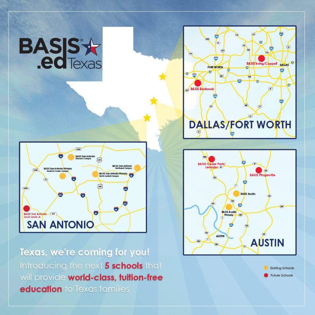 BASIS Charter Schools Texas map growth 2022 San Antonio Austin Dallas Fort Wo
