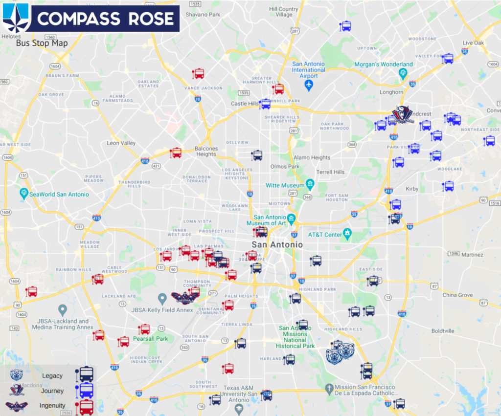 Compass Rose Public Schools San Antonio bus stops 2021-2022