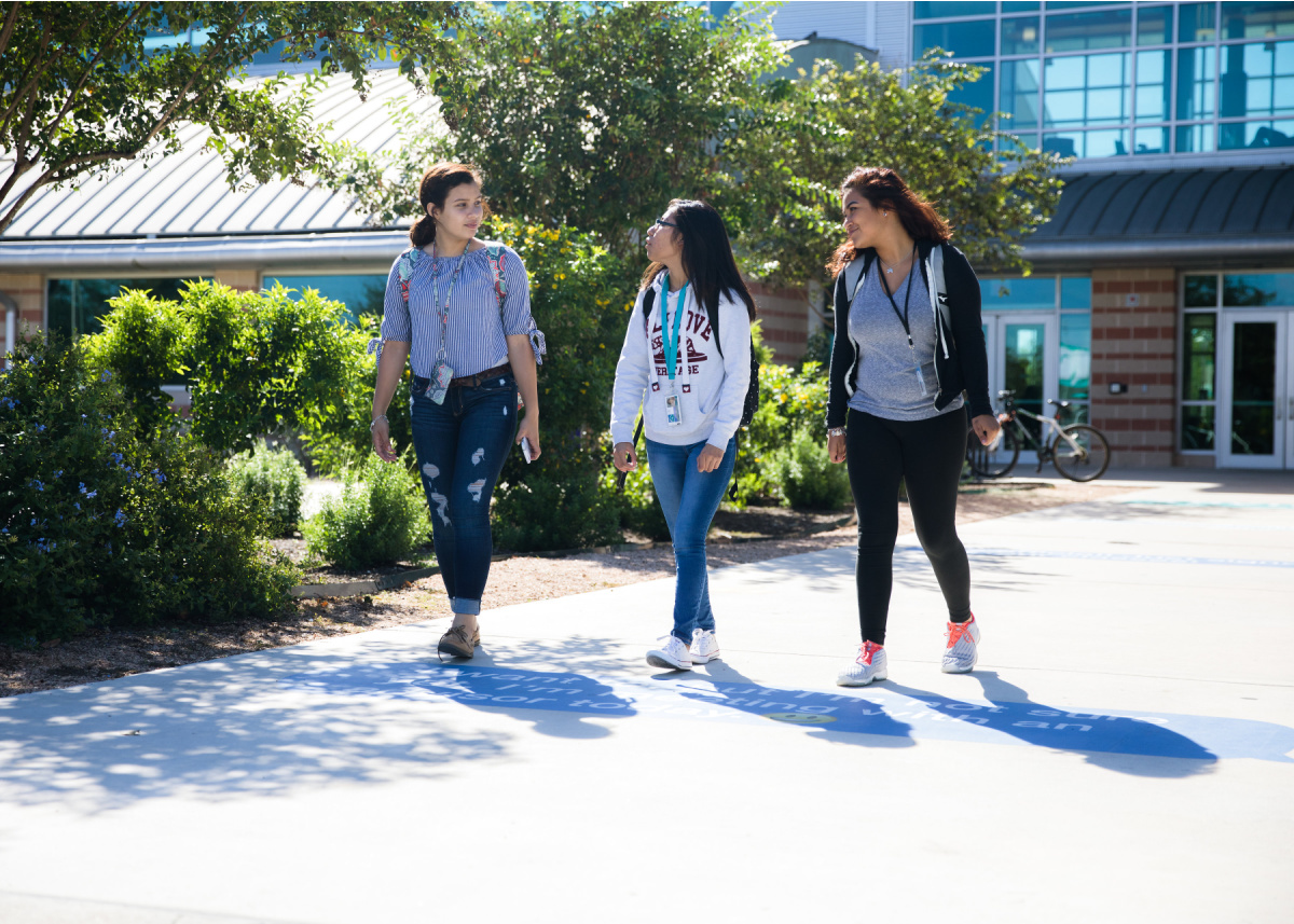 Frank L Madla Early College High School students walking campus