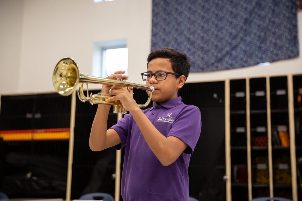 KIPP Texas San Antonio student playing horn