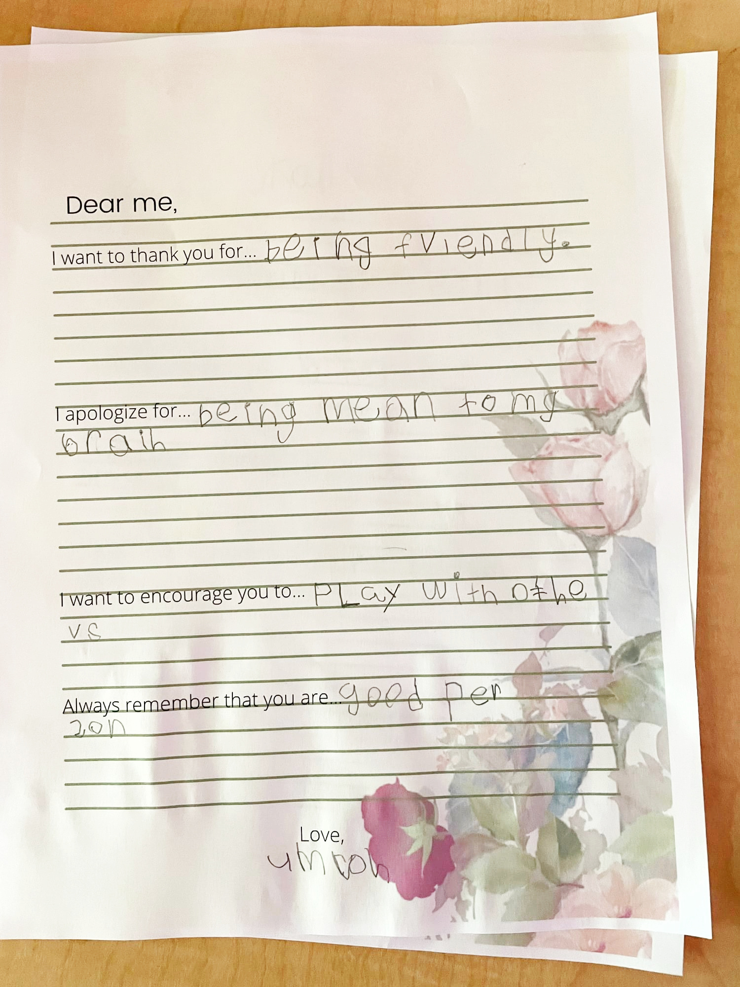 Girl Talk Club Promesa Academy kind letter to yourself