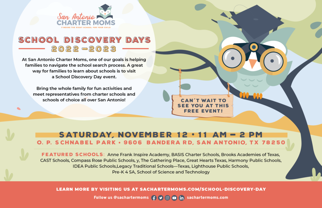 San Antonio Charter Moms School Discovery Day flyer Schnabel November 2022