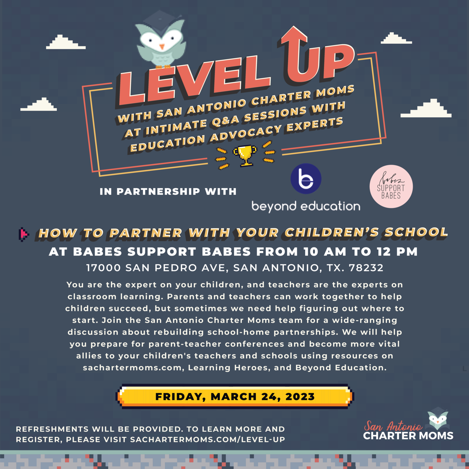 Level Up How to Partner with Your Children's School with Beyond Education at Babes Support Babes with San Antonio Charter Moms