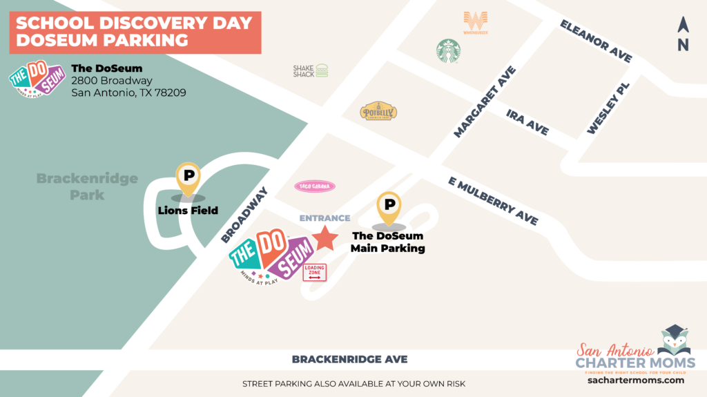 San Antonio Charter Moms School Discovery Day at The DoSeum 2024 parking map