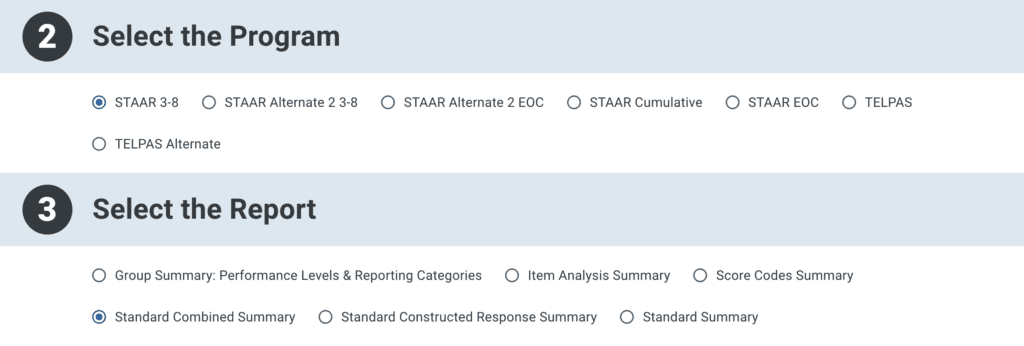 Texas Assessment Research Portal select program report