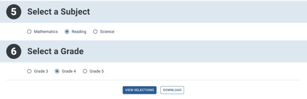 Texas Assessment Research Portal select subject grade