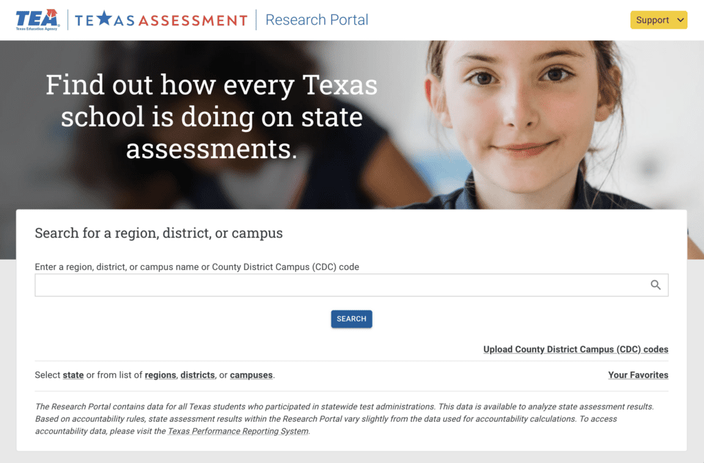 Texas Assessment Research Portal start page