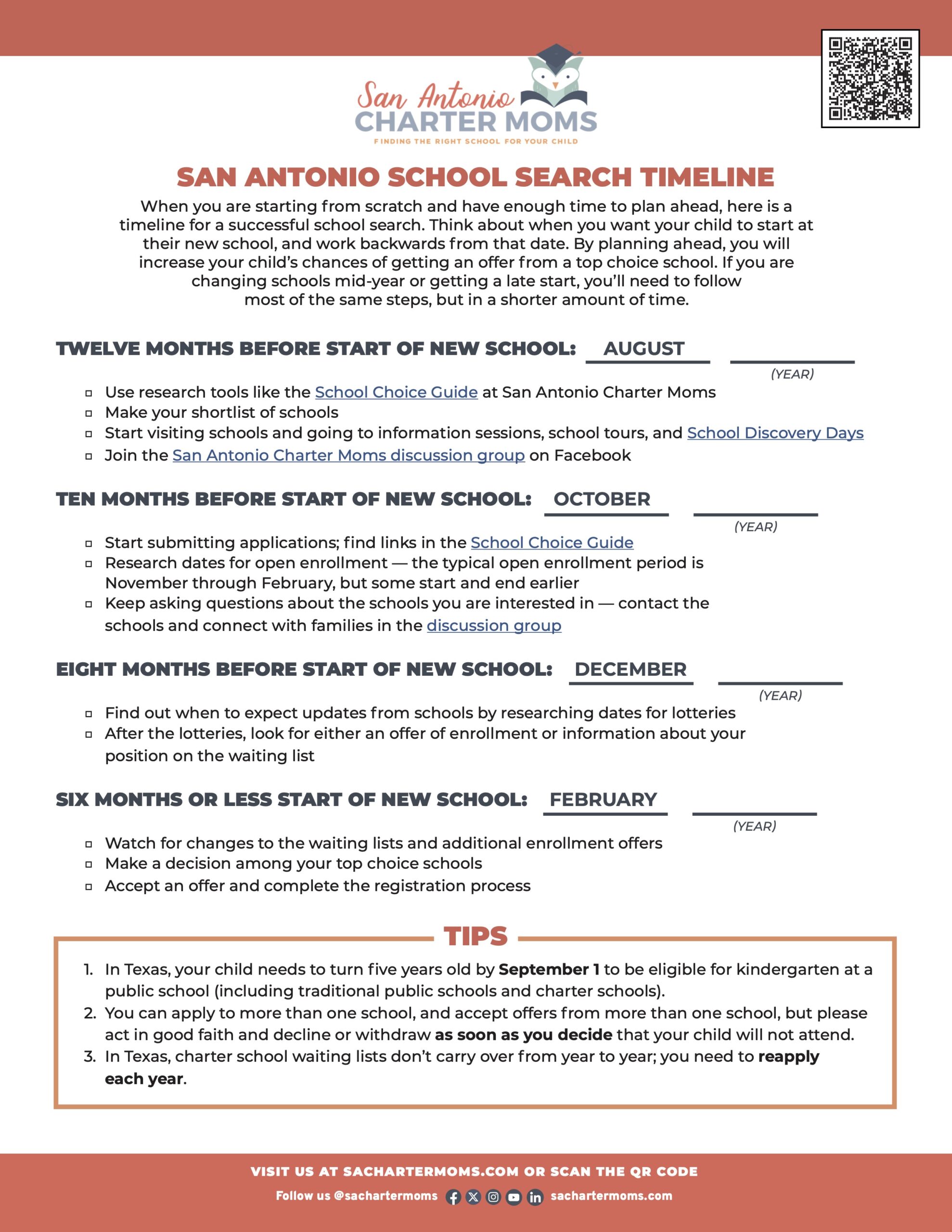 San Antonio Charter Moms School Search Timeline English 2024